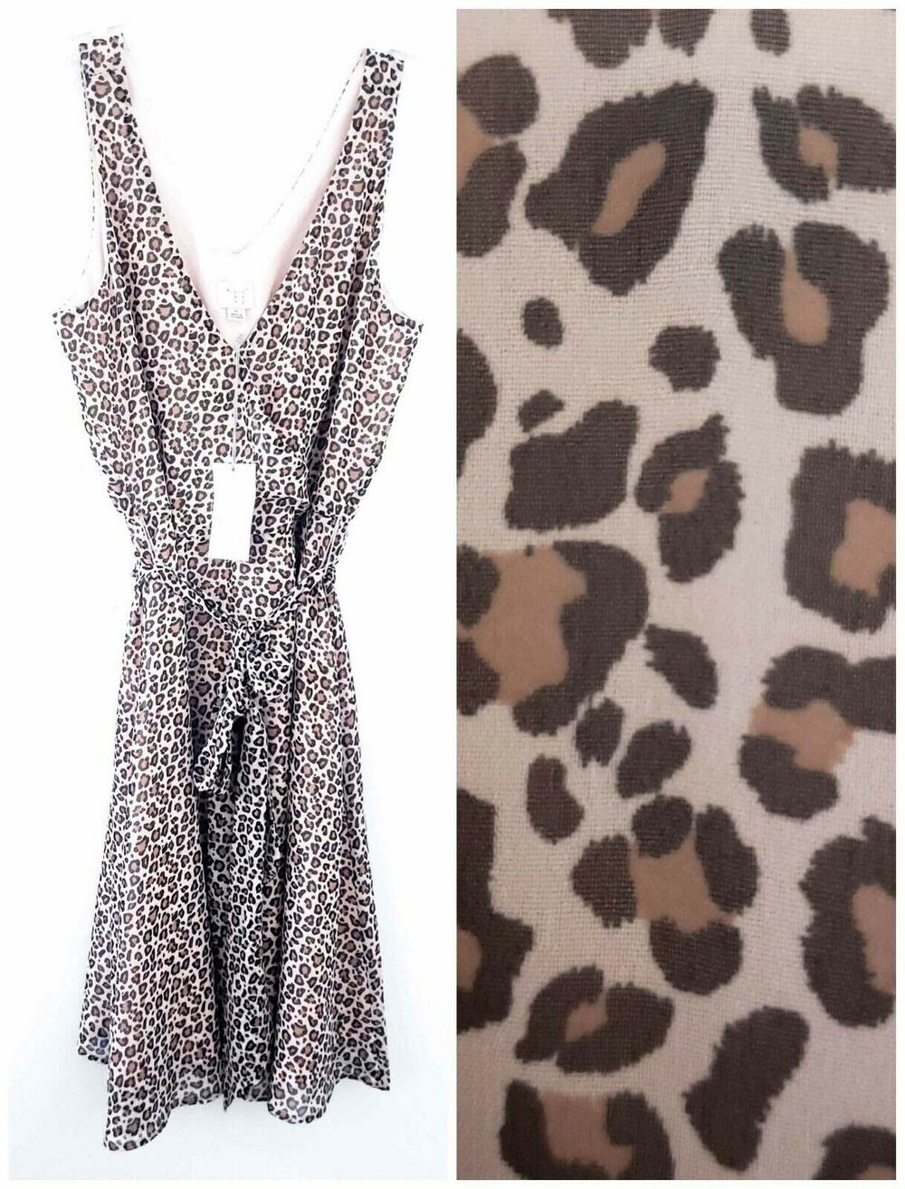 NEW A New Day Tan Leopard Spot Sleeveless Chiffon Dress Size SMALL Animal Print